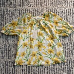 NWT JOIE yellow white floral puff sleeve top blouse size S
